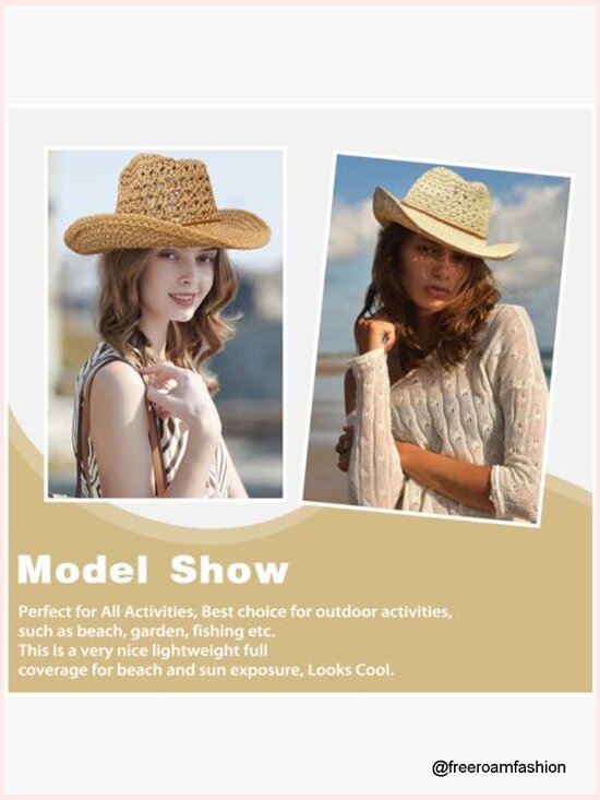 Foldable Straw Cowboy Hat with Adjustable Drawstring, Sun Protection main image 5